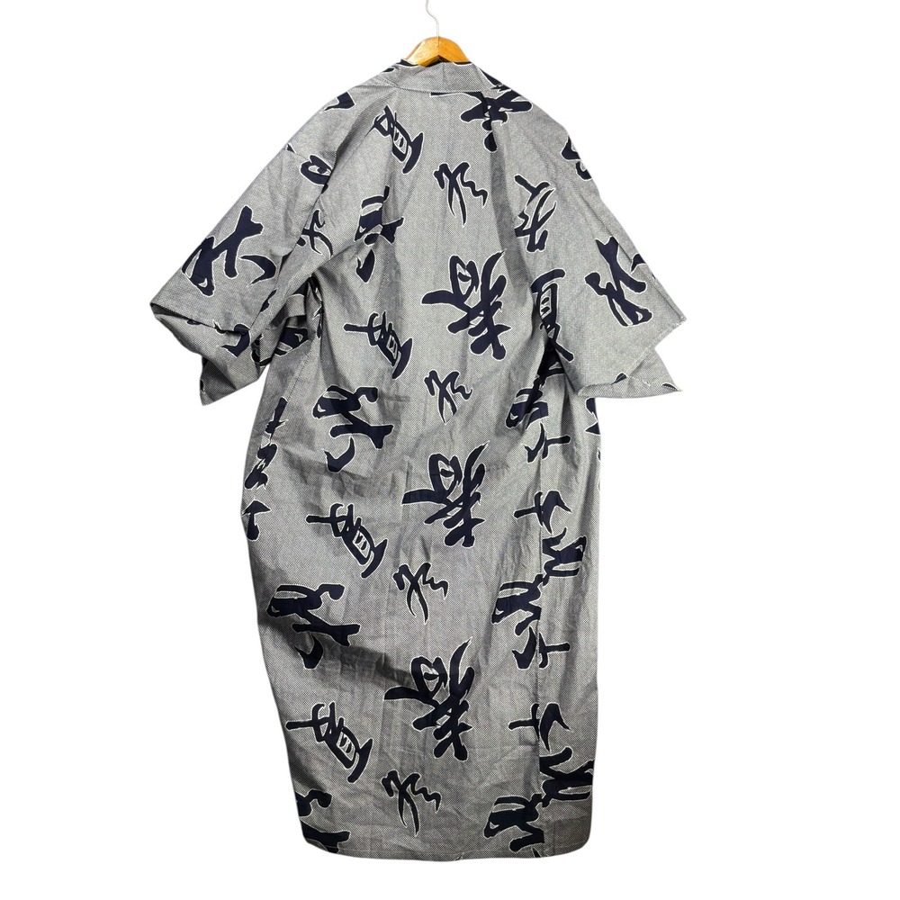 Traditional Unisex Unbranded Kanji Print Yukata Robe 58 In Length Navy White